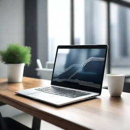 A computer placed on a table in a fast-paced environment