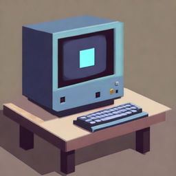 A pixel art depiction of a computer placed on a table