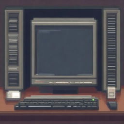 A detailed pixel art image of a large computer seen from the front view