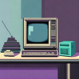 A retro computer with a CRT monitor, placed on a table in front of the viewer