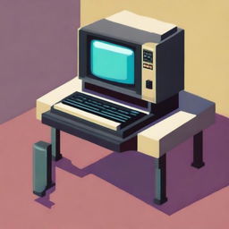 A retro computer sitting on a table with a keyboard in front of it