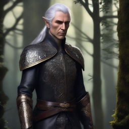 A male elf with silver hair and gold eyes, reminiscent of the Witcher