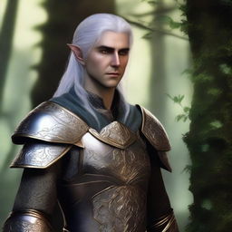 A young male elf with silver hair and gold eyes, resembling a character from The Witcher