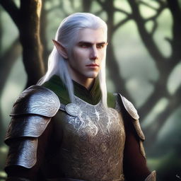 A young male elf with silver hair and gold eyes, resembling a character from The Witcher