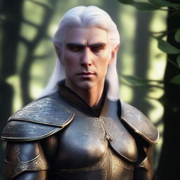 A young male elf with silver hair and gold eyes, resembling a character from The Witcher