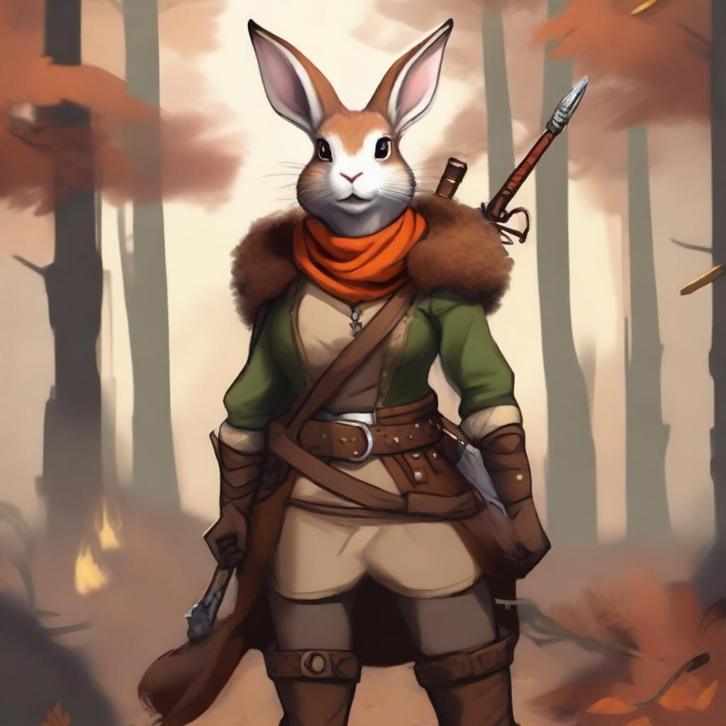 A female anthropomorphic rabbit hunter, designed as a Dungeons and Dragons 5e character