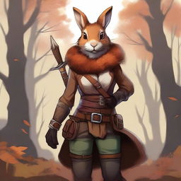 A female anthropomorphic rabbit hunter, designed as a Dungeons and Dragons 5e character