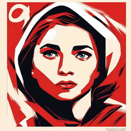 Create an image of a girl with a tear on her cheek in the style of USSR posters