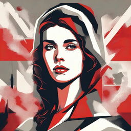 Create an image of a girl with a tear on her cheek in the style of USSR posters