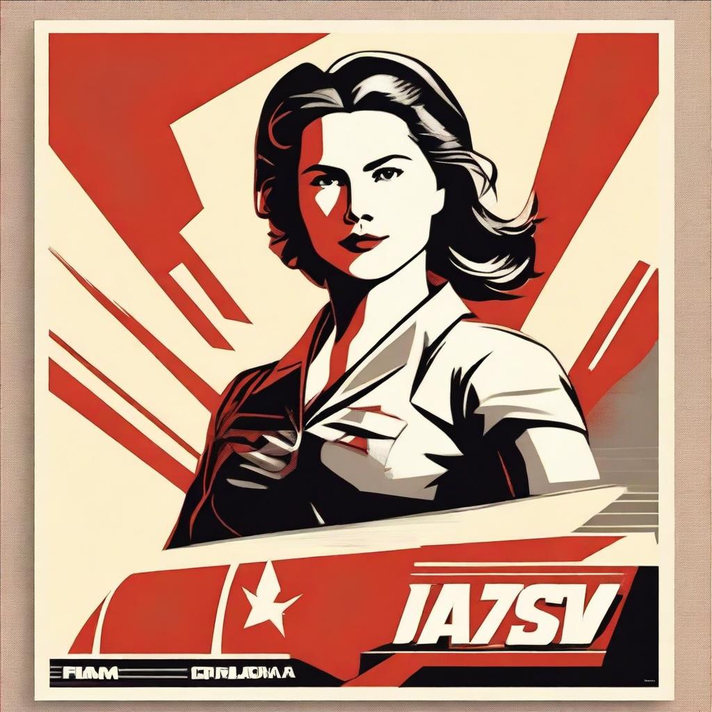 Create an image of a girl from the waist up in the style of USSR posters