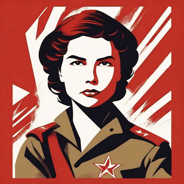 Create an image of a girl from the waist up in the style of USSR posters