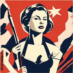 Create an image of a girl from the waist up in the style of USSR posters