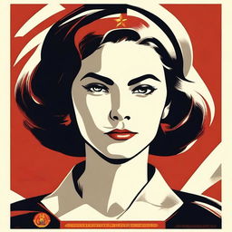 Create an image of a girl from the waist up in the style of USSR posters