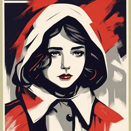 Create an image of a sad girl in the style of USSR posters