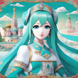 Hatsune Miku, the virtual pop star, is depicted with a Russian twist