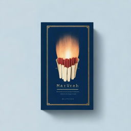 Design a dark blue book cover featuring a box of matches