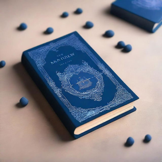 Create a dark blue book cover for a fantasy novel