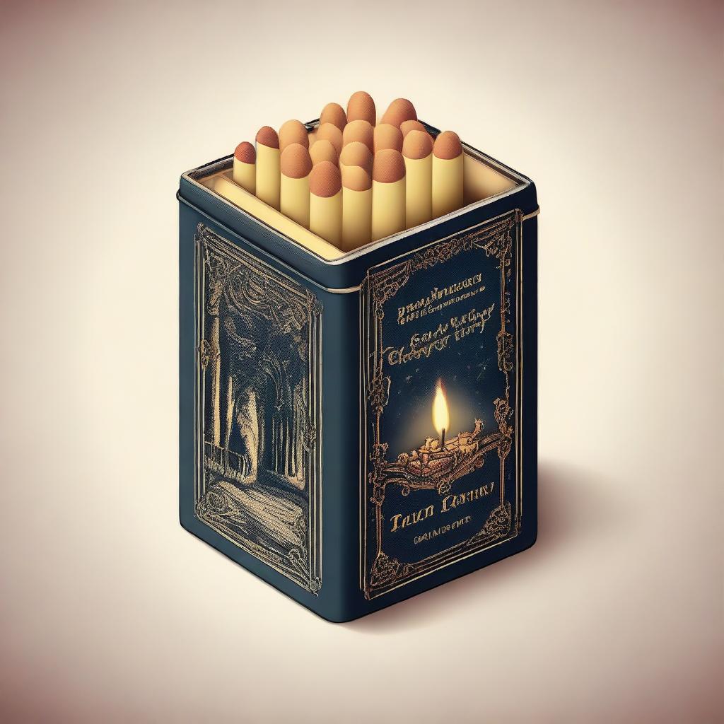 Create an image of a box of matches designed for a fantasy novel