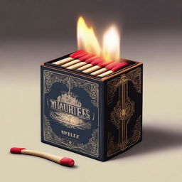 Create an image of a box of matches designed for a fantasy novel