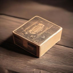 A detailed image of a small, vintage box of matches with intricate designs on the cover