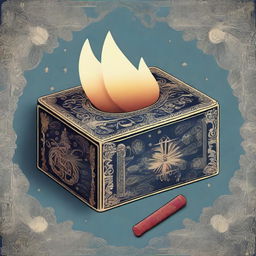 A detailed illustration of a box of matches, designed for a fantasy-themed wallpaper