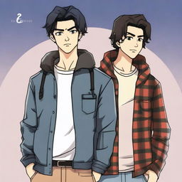 Create a book cover featuring two webtoon characters