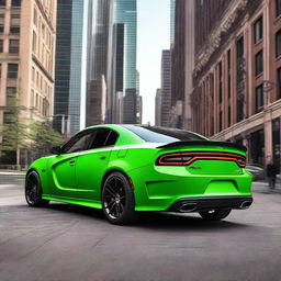 A detailed image of a 2021 Dodge Charger with a Teenage Mutant Ninja Turtles design