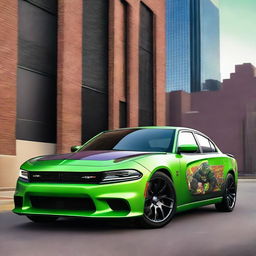 A detailed image of a 2021 Dodge Charger with a Teenage Mutant Ninja Turtles design