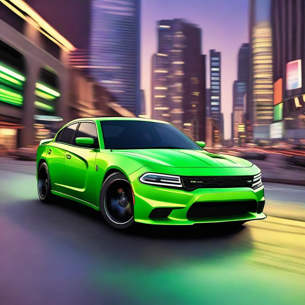 A detailed image of a 2021 Dodge Charger with a Teenage Mutant Ninja Turtles theme