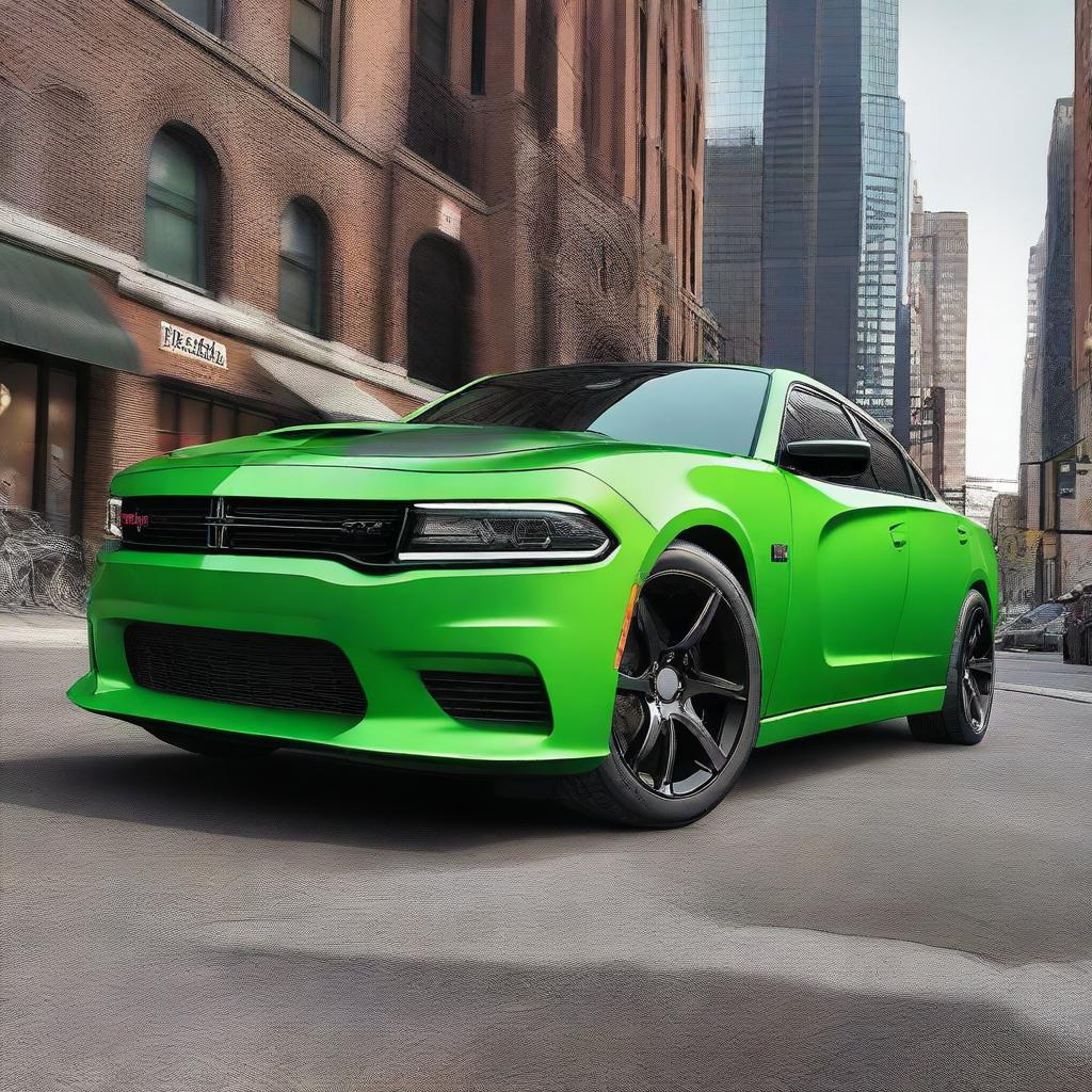 A detailed image of a 2021 Dodge Charger with a Teenage Mutant Ninja Turtles theme