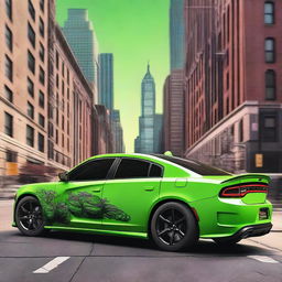 A detailed image of a 2021 Dodge Charger with a Teenage Mutant Ninja Turtles theme