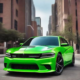 A detailed image of a 2021 Dodge Charger with a design inspired by the 2014 Teenage Mutant Ninja Turtles movie