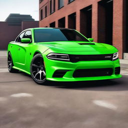 A detailed image of a 2021 Dodge Charger with a design inspired by the 2014 Teenage Mutant Ninja Turtles movie