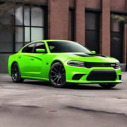 A detailed image of a 2021 Dodge Charger with a design inspired by the 2014 Teenage Mutant Ninja Turtles movie