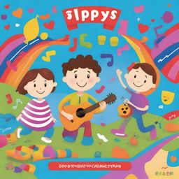 A vibrant and playful album cover for children's music by the artist Jippys