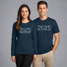 A stylish design for a men's and women's shirt illustrating a 'Senior 2025' theme (year not required) using dark colors for a sophisticated look.