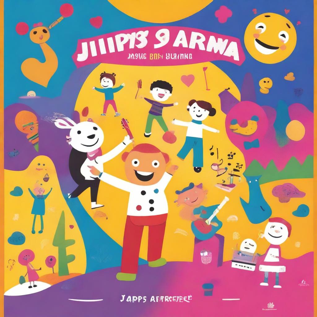 A vibrant and playful album cover for children's music by the artist Jippys