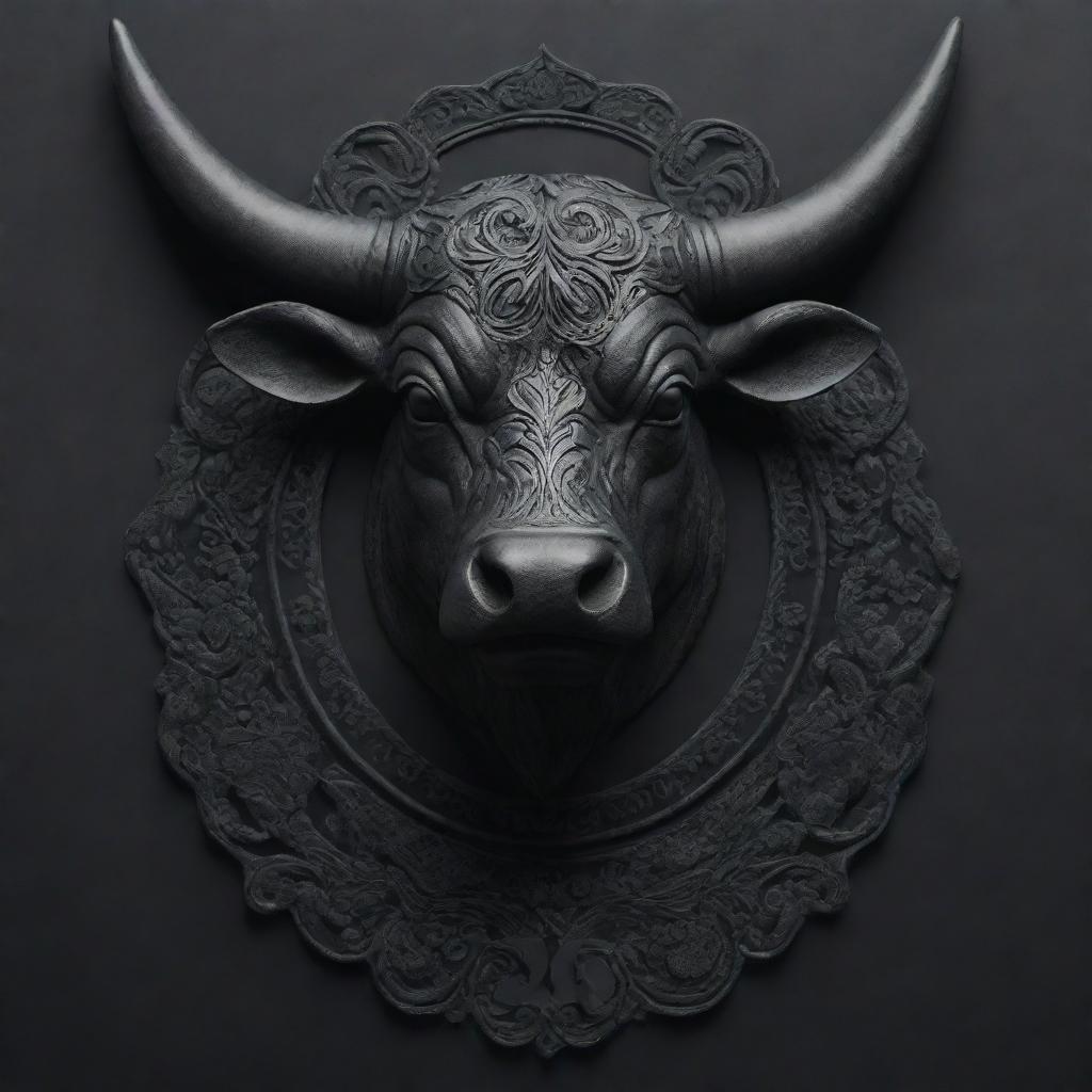 An intricate 3D design for a men's and women's shirt with a 'Senior 2025' element (year not required) rendered in dark tones, featuring a striking bull figure.