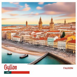 A vibrant YouTube thumbnail featuring the city of Gijón