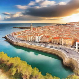 A picturesque view of the city of Gijón, Spain