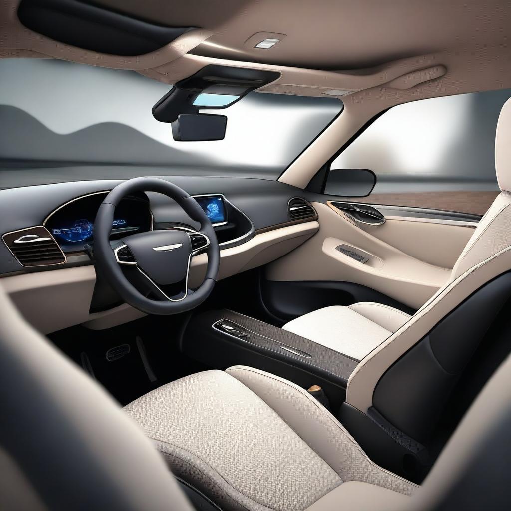 Design the interior of an electric car that is a popular and innovative SUV, without copying existing models or brands