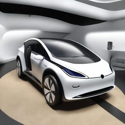 Design the interior of an electric car that is a popular and innovative SUV, without copying existing models or brands