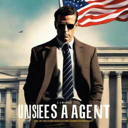 A striking cinematic cover for 'The Unseen Agent,' featuring a mysterious undercover agent standing in front of a grand government building with a United States Flag on top