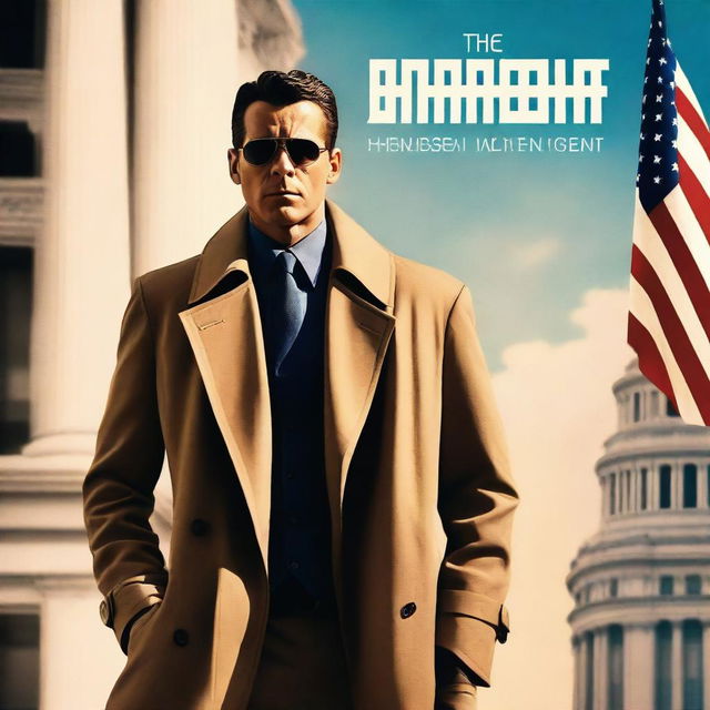 A striking cinematic cover for 'The Unseen Agent,' featuring a mysterious undercover agent standing in front of a grand government building with a United States Flag on top