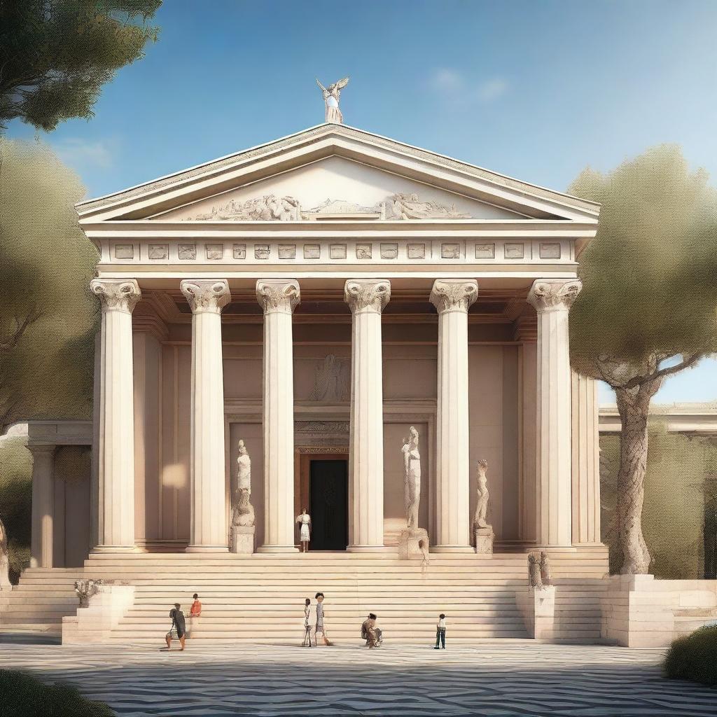 A school building with elements of Greek mythology