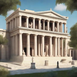 A school building with elements of Greek mythology