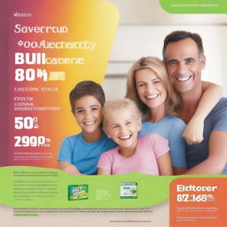 A vibrant advertisement showcasing how to save up to 80% on your electricity bill