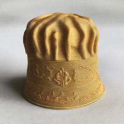 This elegant chef's hat, woven from the threads of divine inspiration and blessed by the essence of pasta itself, is adorned with shimmering golden embroidery and sacred pasta symbols