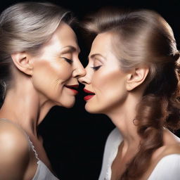 A mature scene featuring two attractive women in an intimate moment, passionately kissing each other