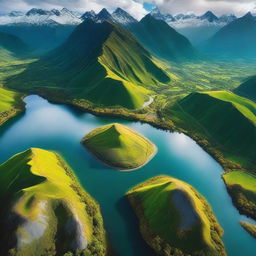 A breathtaking aerial view captured by a drone, showcasing stunning landscapes, majestic mountains, and serene bodies of water